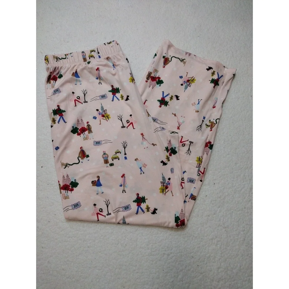 Kate Spade Christmas Novelty Pajamas‎ Women XL Blush Multicolor 2 PCs Set